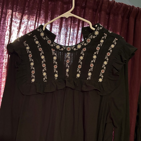 Madewell Black Long Sleeve Dress with Embroidery - Picture 2 of 6